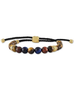 �G�X�N�@�C�A �����Y �A�N�Z�T���[ �u���X���b�g�E�o���O���E�A���N���b�g Esquire Men's Jewelry Multicolor Tiger's Eye Bead Bolo Bracelet in 14k Gold-Plated Sterling Silver �V���o�[