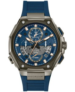 �u���o �����Y �A�N�Z�T���[ �r���v Bulova Men's Chronograph Precisionist X Blue EPDM Rubber Strap Watch 44.5mm Blue �u���[