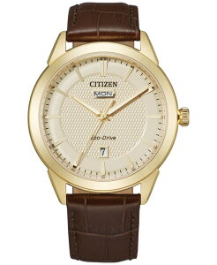 V`Y Y ANZT[ rv U[ Citizen Eco-Drive Men's Corso Brown Leather Strap Watch 40mm Gold