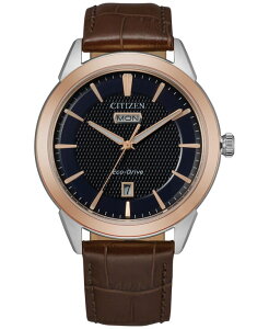 V`Y Y ANZT[ rv U[ Citizen Eco-Drive Men's Corso Brown Leather Strap Watch 40mm Rose Gold