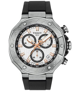 eB\bg Y ANZT[ rv Tissot Men's Swiss Chronograph T-Race Black Strap Watch 45mm Black ubN