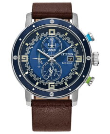 【送料無料】 シチズン メンズ 腕時計 アクセサリー Eco-Drive Men's Chronograph Star Wars Luke Skywalker Brown Leather Strap Watch 44mm Blue