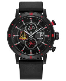 【送料無料】 シチズン メンズ 腕時計 アクセサリー Eco-Drive Men's Chronograph Star Wars Darth Vader Black Leather Strap Watch 44mm Black