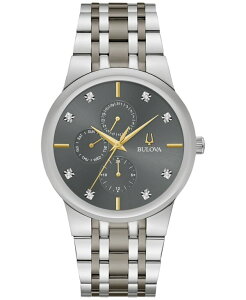 �u���o �����Y �A�N�Z�T���[ �r���v T�V���c Bulova Men's Modern Diamond Accent Two-Tone Stainless Steel Bracelet Watch 40mm Gray �O���[