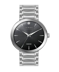 【送料無料】 ジョーンズニューヨーク メンズ 腕時計 アクセサリー Men's Analog Shiny Silver-Tone Metal Bracelet Watch 42mm Black Silver