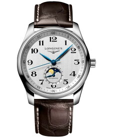 【送料無料】 ロンジン メンズ 腕時計 アクセサリー Men's Swiss Automatic Master Brown Leather Strap Watch 40mm Silver