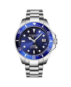 �X�g�D�[�����O �����Y �A�N�Z�T���[ �r���v T�V���c Stuhrling Men's Japanese Seiko NH35 Automatic Self Wind Movement Diver Watch Stainless Steel Bracelet Blue �u���[