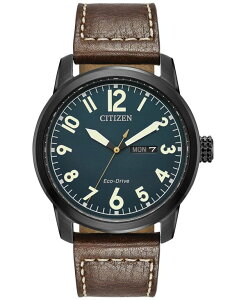 V`Y Y ANZT[ rv U[ Citizen Men's Eco-Drive Military Brown Leather Strap Watch 42mm BM8478-01L No Color