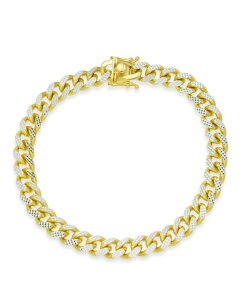 C^A S[h Y ANZT[ uXbgEoOEANbg Italian Gold Men's Two-Tone Cuban Link Chain Bracelet in 14k Gold-Plated Sterling Silver and Sterling Gold S[h