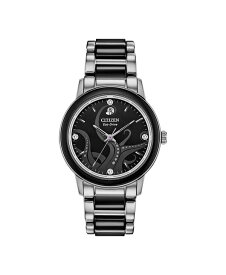 【送料無料】 シチズン メンズ 腕時計 アクセサリー Ursula Diamond-Accent Stainless Steel & Black Ceramic Bracelet Watch 36mm Silver-tone