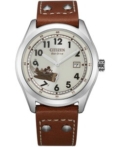 V`Y Y ANZT[ rv U[ Citizen Mickey Aviator Brown Leather Strap Watch 40mm