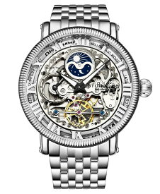 【送料無料】 ストゥーリング メンズ 腕時計 アクセサリー Men's Automatic Silver-Tone Stainless Steel Link Bracelet Watch 49mm White