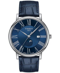 �e�B�\�b�g �����Y �A�N�Z�T���[ �r���v ���U�[ Tissot Men's Carson Premium Gent Moonphase Blue Leather Strap Watch 40mm Blue �u���[