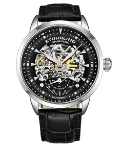 �X�g�D�[�����O �����Y �A�N�Z�T���[ �r���v ���U�[ Stuhrling Men's Legacy Black Leather Black Dial 44mm Round Watch Black �u���b�N