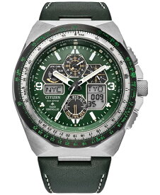 【送料無料】 シチズン メンズ 腕時計 アクセサリー Eco-Drive Men's Chronograph Promaster Skyhawk Green Leather Strap Watch 46mm Green
