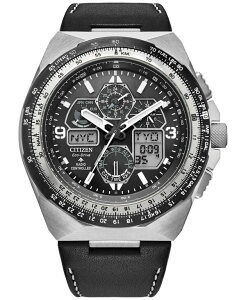 V`Y Y ANZT[ rv U[ Citizen Eco-Drive Men's Chronograph Promaster Skyhawk Black Leather Strap Watch 46mm