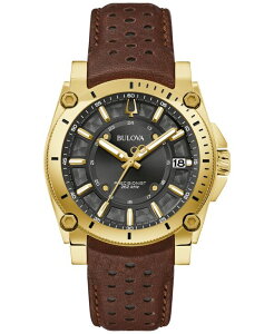 �u���o �����Y �A�N�Z�T���[ �r���v ���U�[ Bulova Men's Precisionist Icon Brown Leather Strap Watch 40mm Brown �u���E��