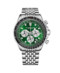 �X�g�D�[�����O �����Y �A�N�Z�T���[ �r���v T�V���c Stuhrling Men's Watch with Japan Chrono Movement Silver Stainless Steel Case Green Dial Black/Rose Bezel Stainless Steel beaded bracelet Green �O���[��