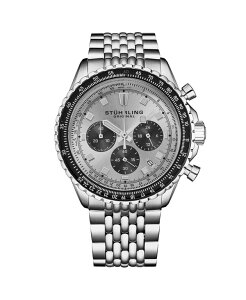 �X�g�D�[�����O �����Y �A�N�Z�T���[ �r���v T�V���c Stuhrling Men's Watch with Japan Chrono Movement Silver Stainless Steel Case Green Dial Black/Rose Bezel Stainless Steel beaded bracelet Grey �O���[