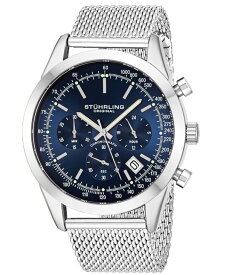 【送料無料】 ストゥーリング メンズ 腕時計 アクセサリー Men's Quartz Chronograph Date Silver-Tone Stainless Steel Mesh Bracelet Watch 44mm Blue