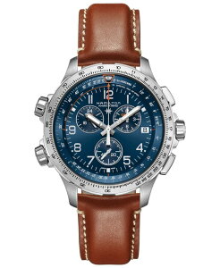 �n�~���g�� �����Y �A�N�Z�T���[ �r���v ���U�[ Hamilton Men's Swiss Chronograph Khaki X-Wind GMT Brown Leather Strap Watch 46mm Brown �u���E��