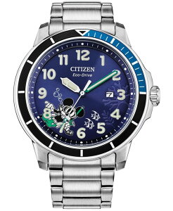 �V�`�Y�� �����Y �A�N�Z�T���[ �r���v T�V���c Citizen Mickey Mouse Water Sport Stainless Steel Bracelet Watch 46mm Silver-tone �V���o�[