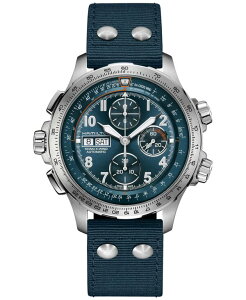 �n�~���g�� �����Y �A�N�Z�T���[ �r���v Hamilton Men's Swiss Automatic Chronograph Khaki Aviation X-Wind Blue Textile Strap Watch 45mm Blue �u���[
