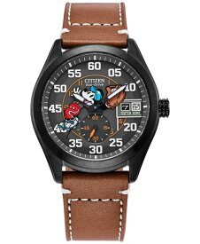 【送料無料】 シチズン メンズ 腕時計 アクセサリー Eco-Drive Men's Disney Mickey Mouse Brown Leather Strap Watch 43mm Brown