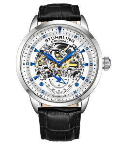 �X�g�D�[�����O �����Y �A�N�Z�T���[ �r���v ���U�[ Stuhrling Men's Legacy Black Leather White Dial 44mm Round Watch Black �u���b�N
