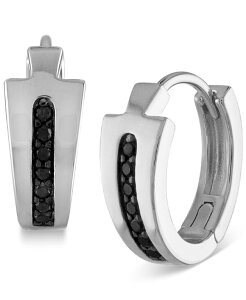 �u���o �����Y �A�N�Z�T���[ �r���v Bulova Men's Icon Black Diamond (1/6 ct. t.w.) Hoop Earrings in Sterling Na �u���b�N