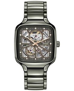 h Y ANZT[ rv Rado Unisex Swiss Automatic True Square Open Heart Diamond (1/10 ct. t.w.) Gray Ceramic Bracelet Watch 38mm Skeleton O[