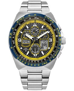 �V�`�Y�� �����Y �A�N�Z�T���[ �r���v T�V���c Citizen Eco-Drive Men's Chronograph Promaster Skyhawk A-T Blue Angels Stainless Steel Bracelet Watch 46mm No Color �u���[