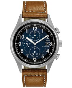 V`Y Y ANZT[ rv U[ Citizen Men's Eco-Drive Chronograph Brown Leather Strap Watch 42mm CA0621-05L
