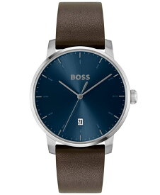 【送料無料】 ボス メンズ 腕時計 アクセサリー Men's Dean Quartz Basic Calendar Brown Leather Watch 41mm Brown Leather