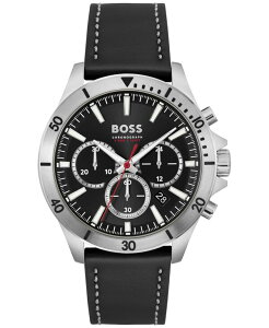 q[S{X Y ANZT[ rv U[ Hugo Boss Men's Chronograph Troper Black Leather Strap Watch 45mm Black ubN
