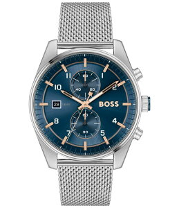 q[S{X Y ANZT[ rv TVc Hugo Boss Men's Skytraveller Quartz Fashion Chrono Silver-Tone Stainless Steel Watch 44mm Stainless Steel Vo[