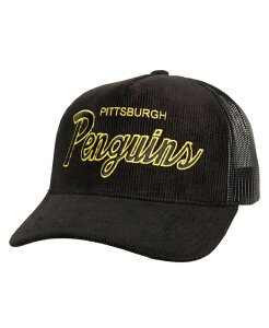 �~�b�`�F��&�l�X �����Y �A�N�Z�T���[ �X�q Mitchell & Ness Men's Black Pittsburgh Penguins Times Up Classic Script Cord Trucker Adjustable Hat Black �u���b�N