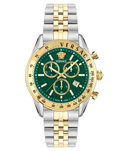 FT[` Y ANZT[ rv TVc Versace Men's Swiss Chronograph Two-Tone Stainless Steel Bracelet Watch 44mm Two Tone