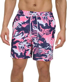 【送料無料】 カルバンクライン メンズ ハーフパンツ・ショーツ 水着 Men's Island Camo Printed 7" Swim Trunks Pink
