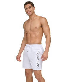 【送料無料】 カルバンクライン メンズ ハーフパンツ・ショーツ 水着 Men's Core Logo-Print 7" Volley Swim Trunks White