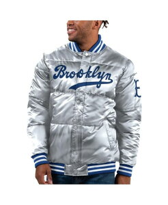 X^[^[ Y AE^[ WPbgEu] Te WPbg Starter Men's Silver Brooklyn Dodgers Cooperstown Collection Bronx Satin Full-Snap Bomber Jacket Silver Vo[