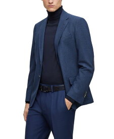 【送料無料】 ヒューゴボス メンズ ジャケット・ブルゾン アウター Men's Micro-Pattern Stretch Slim-Fit Jacket Dark Blue