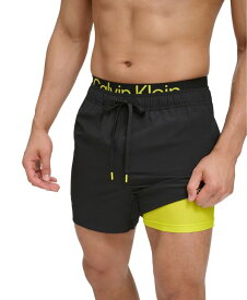 【送料無料】 カルバンクライン メンズ ハーフパンツ・ショーツ 水着 Men's Logo Elastic Waist Modern Euro 5" Volley Swim Trunks Black