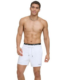 【送料無料】 カルバンクライン メンズ ハーフパンツ・ショーツ 水着 Men's Logo Elastic Waist Modern Euro 5" Volley Swim Trunks White
