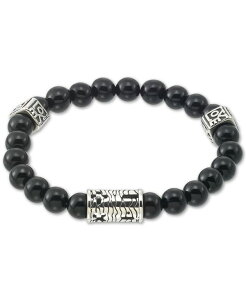 V AC X~X Y ANZT[ uXbgEoOEANbg TVc LEGACY for MEN by Simone I. Smith Onyx (8mm) Stretch Bracelet in Stainless Steel Stainless Steel