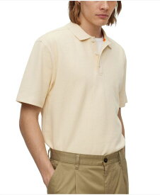 【送料無料】 ヒューゴボス メンズ ポロシャツ トップス Men's Waffle Structure Cotton-Blend Relaxed-Fit Polo Shirt Light Beige