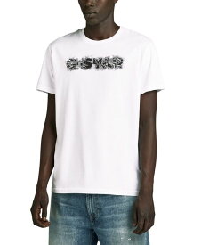 【送料無料】 ジースター メンズ Tシャツ トップス Men's Short Sleeve Crewneck Distressed Logo T-Shirt White