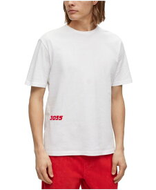 【送料無料】 ヒューゴボス メンズ Tシャツ トップス Men's Relaxed-Fit Racing Print T-shirt White