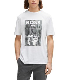 【送料無料】 ヒューゴボス メンズ Tシャツ トップス Men's Seasonal Artwork Regular-Fit T-shirt Natural