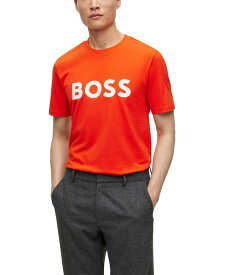 【送料無料】 ヒューゴボス メンズ Tシャツ トップス Men's Rubber-Print Logo T-shirt Bright Orange